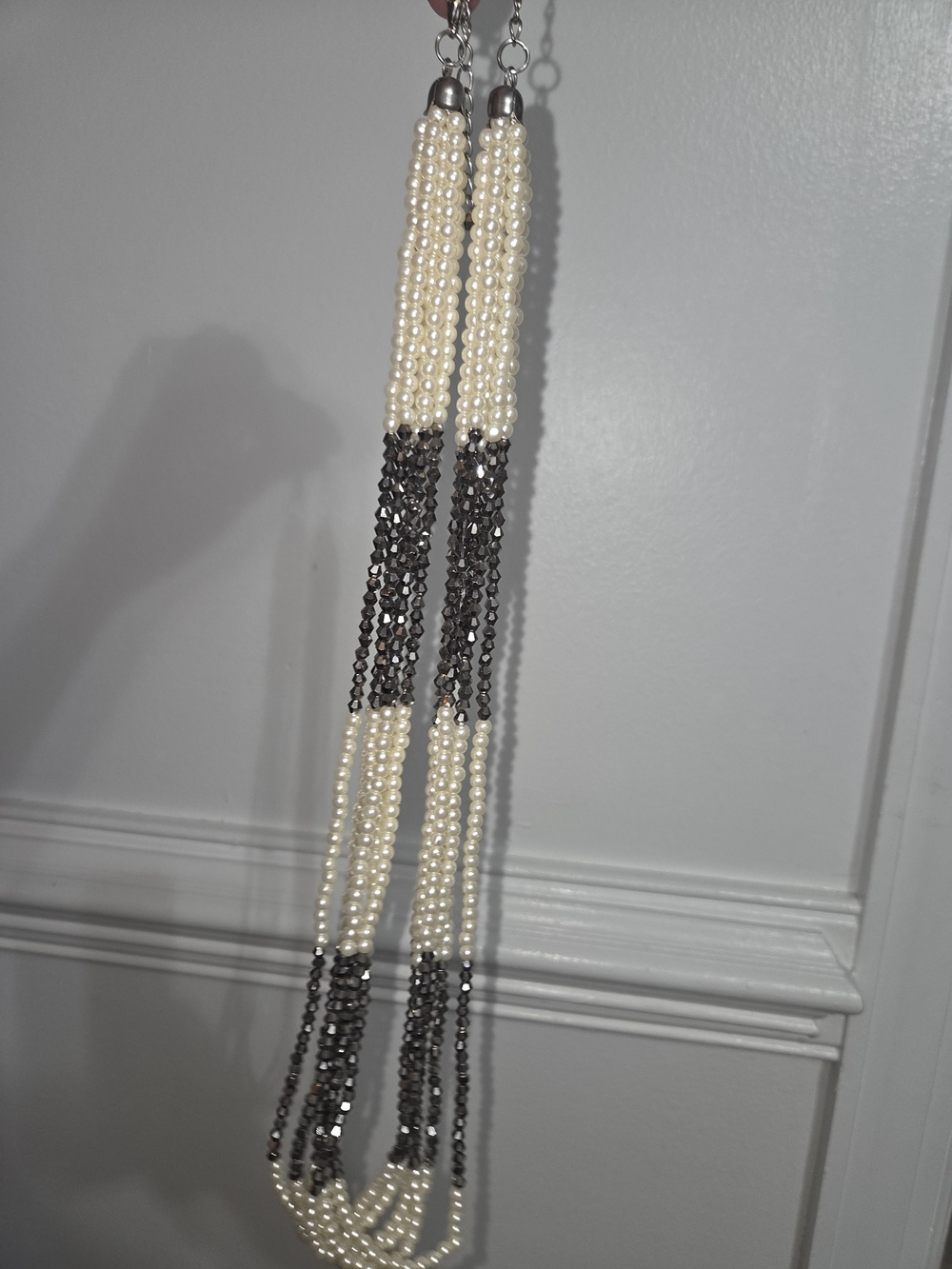 Elegant Pearl and Hematite Bead Multi-Strand Necklace - Ivory and Gunmetal Pier1